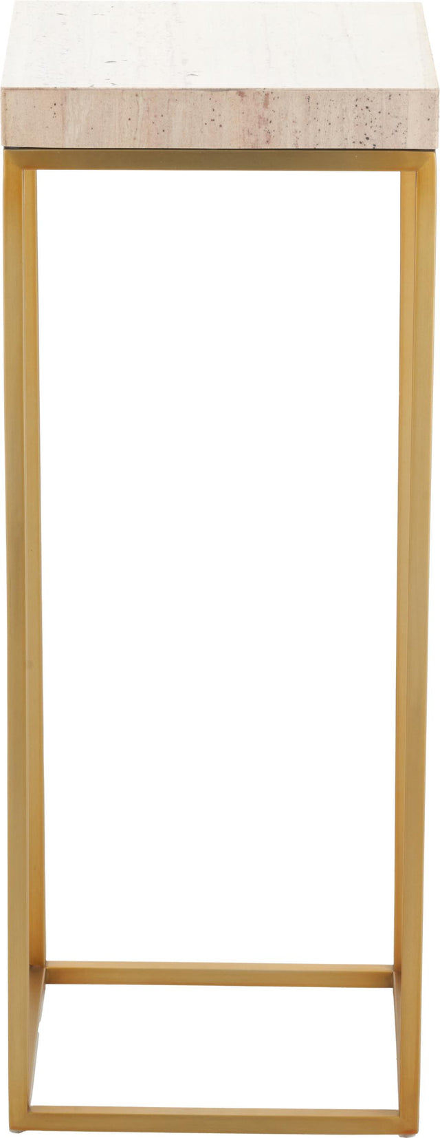 Madison Beige Granite and Burnished Gold Metal Tall Square Side Table