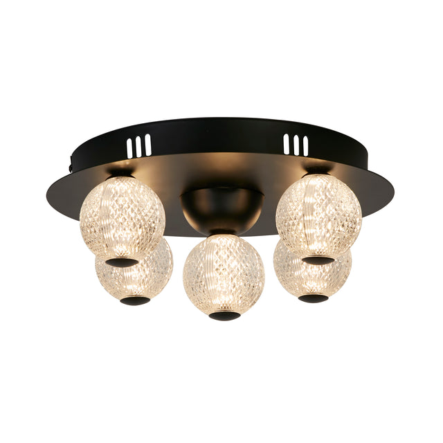 Asteroid LED Flush, Black Metal with Clear Acrylic Balls