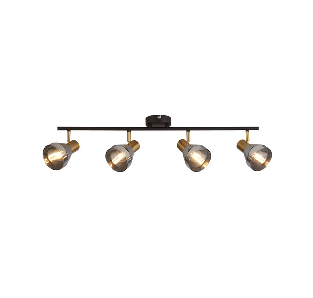 Westminster 4Lt Spot-Black, Satin Brass Metal & Smoked Glass