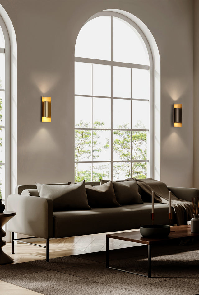 Roll 2Lt Wall Light, Gold Metal
