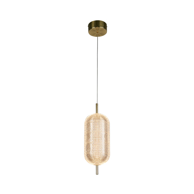Capsule LED Pendant, Satin Brass Metal and Acrylic Shade