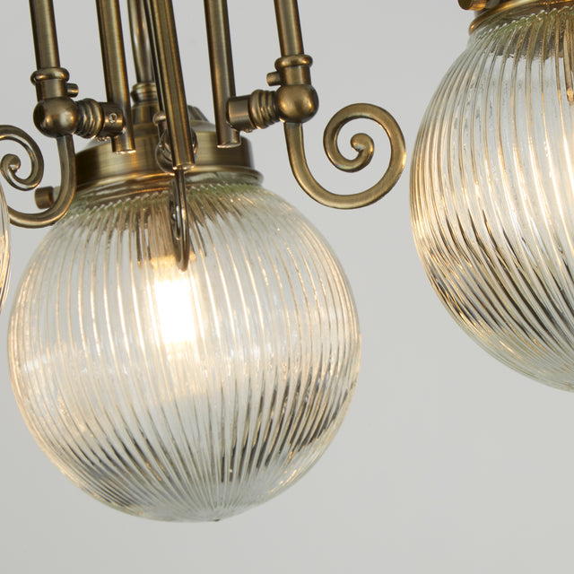 Belvue 3Lt Flush - Antique Brass Metal & Clear Glass