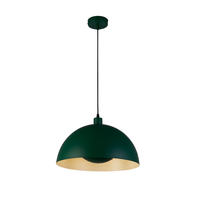 Mars 1LT Pendant, Matt Green Metal & Cream Inner 25cm