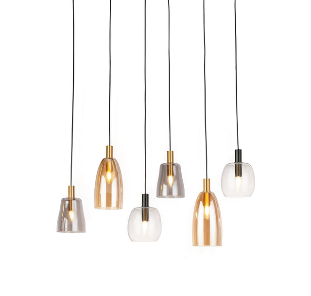Divine 6Lt Multi-Drop Pendant - Black Metal & Coloured Glass