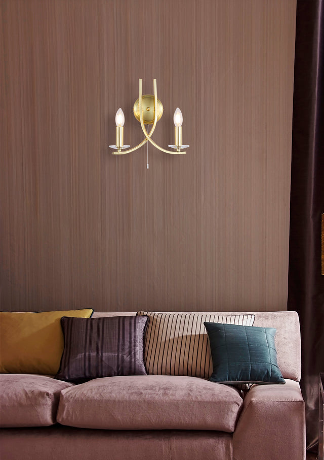 Ascona 2Lt Wall Light, Satin Brass Metal & Glass