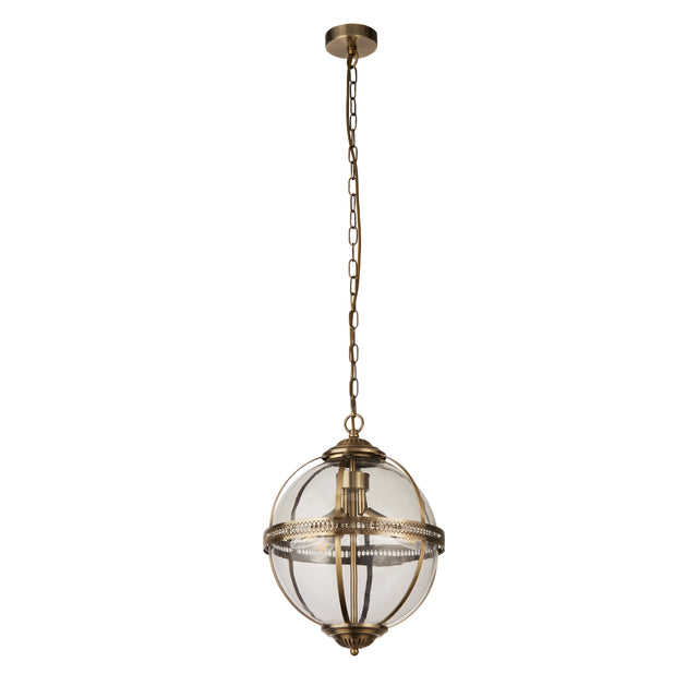 Coronet 3Lt Pendant - Antique Brass Metal & Glass