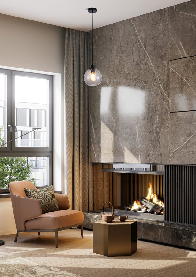 Radiance 1Lt Pendant, Black Metal and Smoked Glass