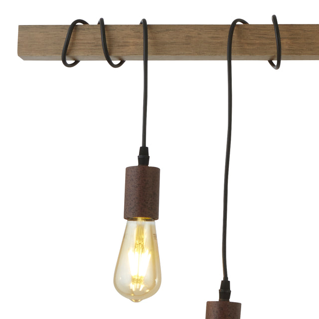 Barn 6Lt Pendant - Black Metal & Wood