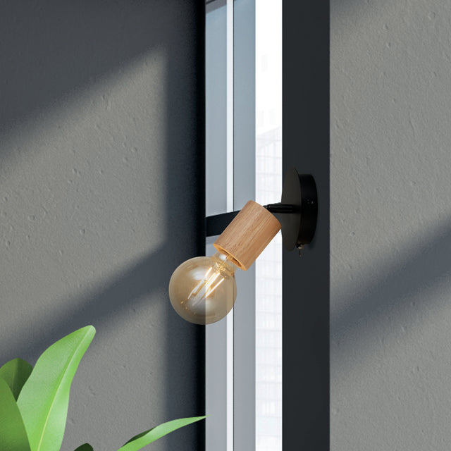 Spinny Spotlight Wall Light - Wood & Matt Black Metal
