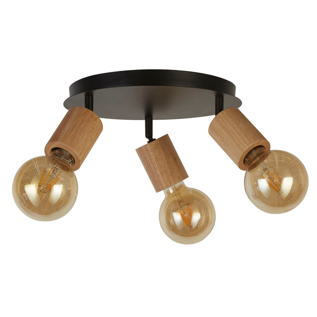 Spinny 3Lt Round Spotlight - Wood & Matt Black Metal