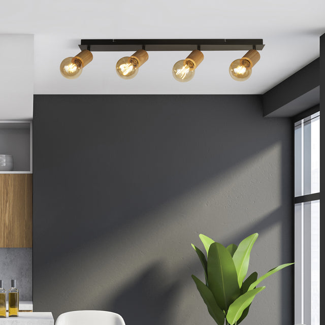 Spinny 4Lt Bar Spotlight - Wood & Matt Black Metal