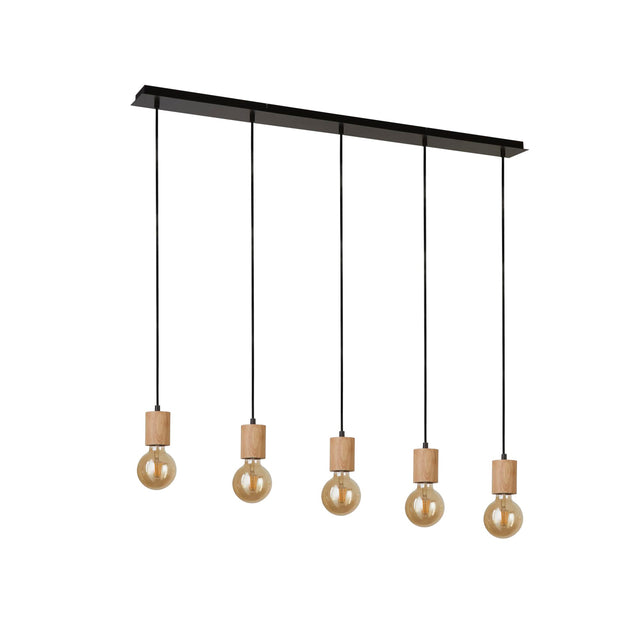 Spinny 5Lt Bar Pendant - Wood & Matt Black Metal