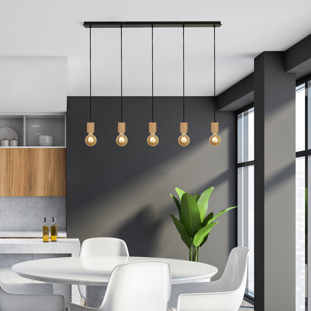 Spinny 5Lt Bar Pendant - Wood & Matt Black Metal
