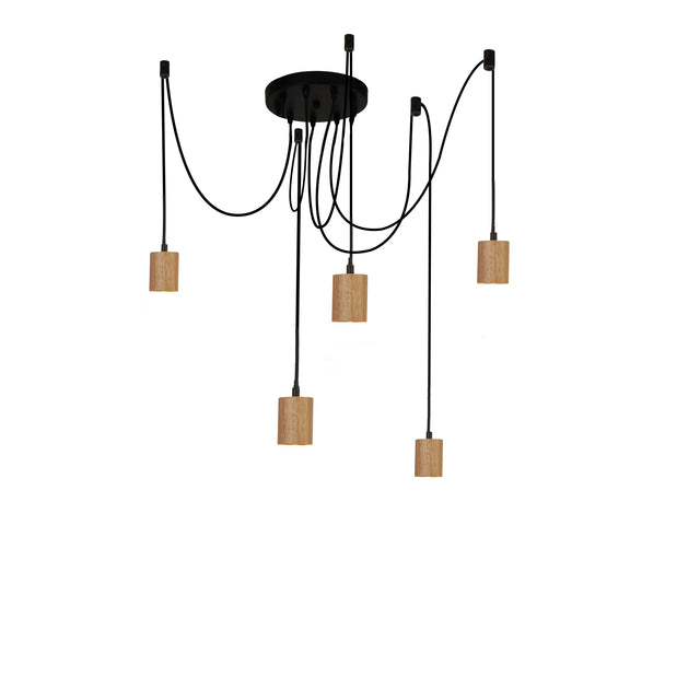Spinny 5Lt Pendant - Wood & Matt Black Metal