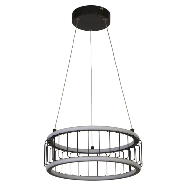 Circolo Cage Drum Pendant - Black Metal & White Silicon
