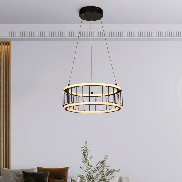 Circolo Cage Drum Pendant - Black Metal & White Silicon