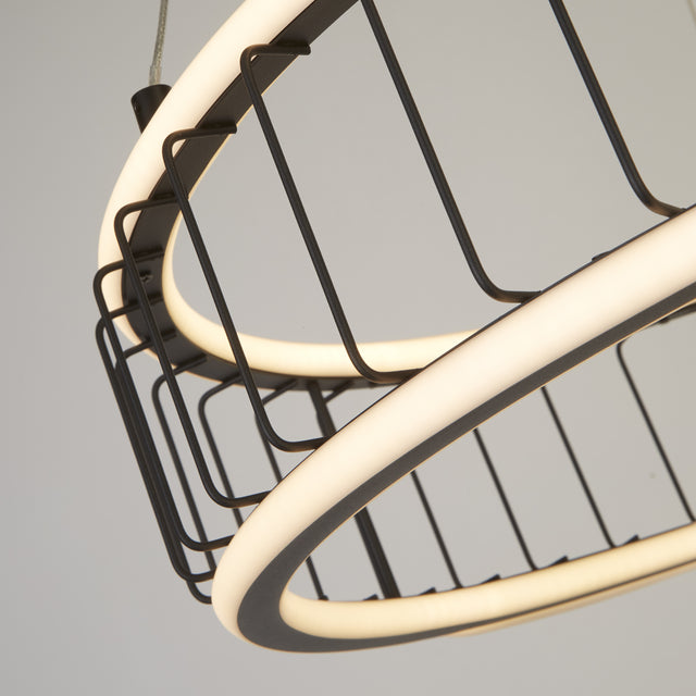 Circolo Cage Drum Pendant - Black Metal & White Silicon