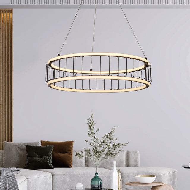 Circolo Cage Drum Pendant - Black Metal & White Silicon