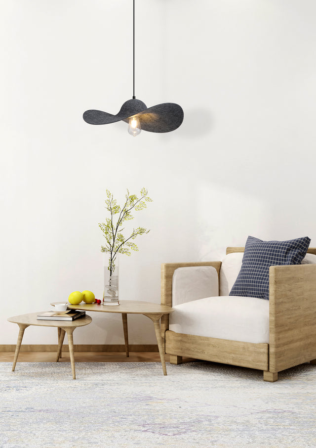 Ripple 1Lt Pendant, Black Metal, Felt