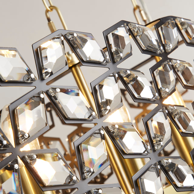 Iris 6Lt 100cm Long Bar Pendant - Black Metal, Crystal&Brass