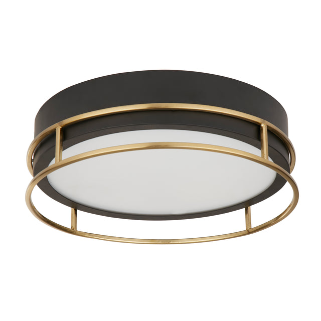 Phoenix 2Lt Flush - Black, Brass Metal & Frosted Glass