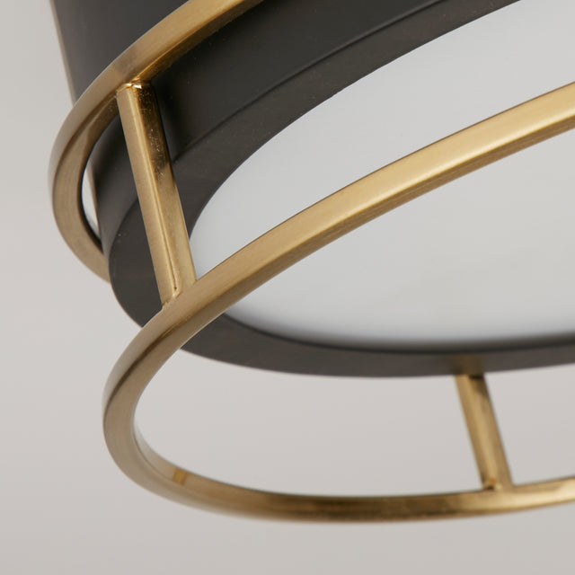 Phoenix 2Lt Flush - Black, Brass Metal & Frosted Glass