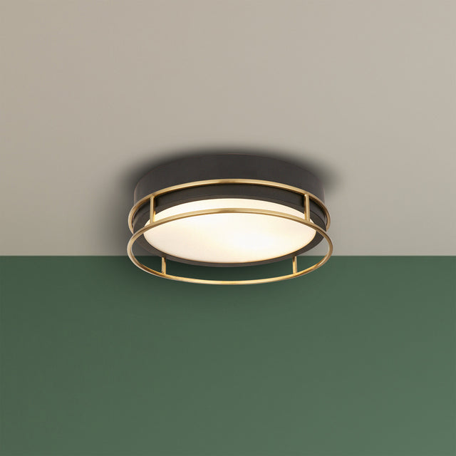 Phoenix 2Lt Flush - Black, Brass Metal & Frosted Glass