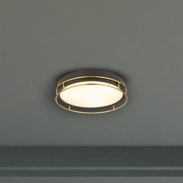 Phoenix 3Lt Flush - Black, Brass Metal & Frosted Glass