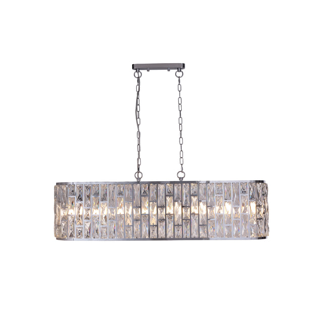 Bijou 8Lt Oval Diner Pendant Chrome Metal & Clear Crystal