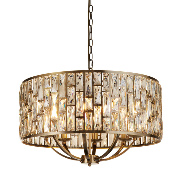 Bijou 8Lt Pendant - Antique Brass Metal & Champagne Glass