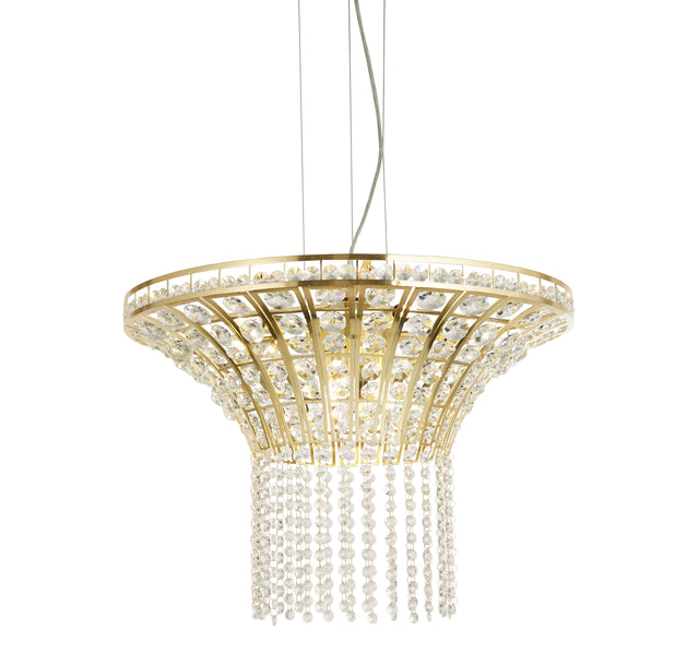 Gemma 8Lt Round Pendant - Satin Brass & Clear Crystal