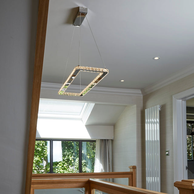 Clover Rectangular Pendant - Chrome & Clear Glass