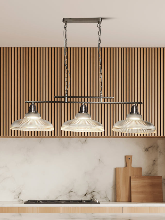 Bistro III 3Lt Bar Pendant - Satin Silver Metal