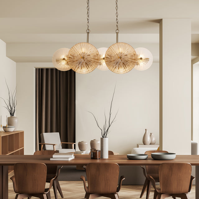Wagon Wheel 10Lt Bar Pendant -Bronze Metal,Clear/Amber Glass