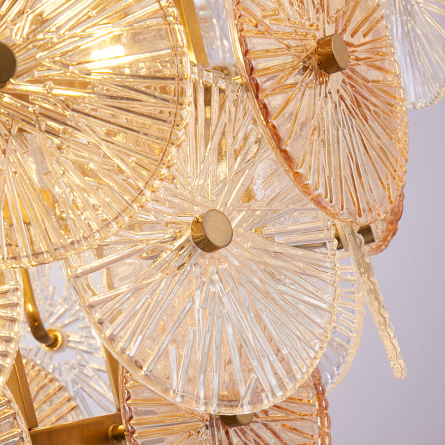 Wagon Wheel 9Lt Pendant - Bronze Metal, Clear & Amber Glass