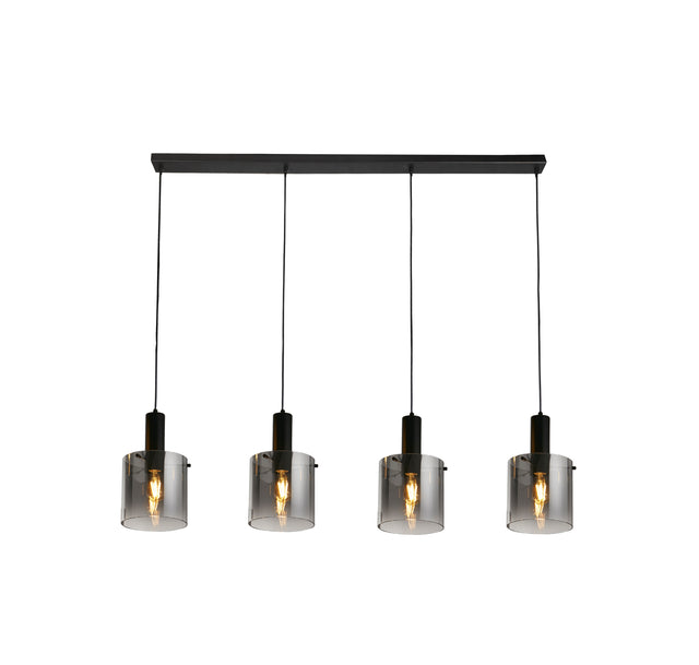 Sweden 4Lt Bar Pendant - Black Metal & Smoked Ombre Glass