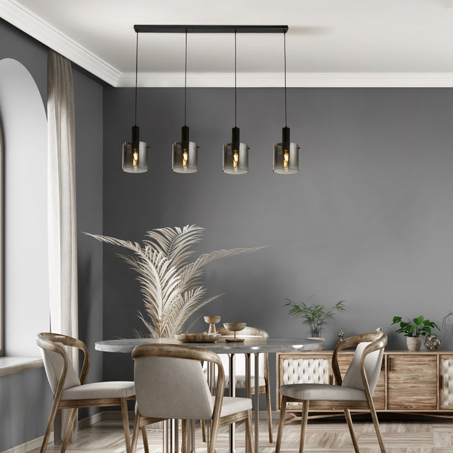 Sweden 4Lt Bar Pendant - Black Metal & Smoked Ombre Glass