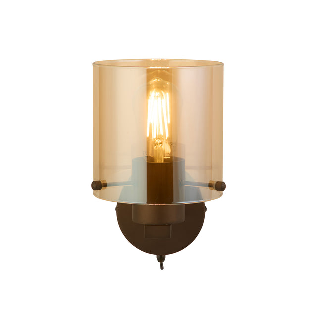 Sweden 1Lt Wall Light - Mocha Metal & Amber Glass