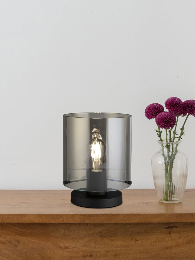 Sweden 1Lt Table Lamp, Matt Black Metal with Smoked Ombre Gl