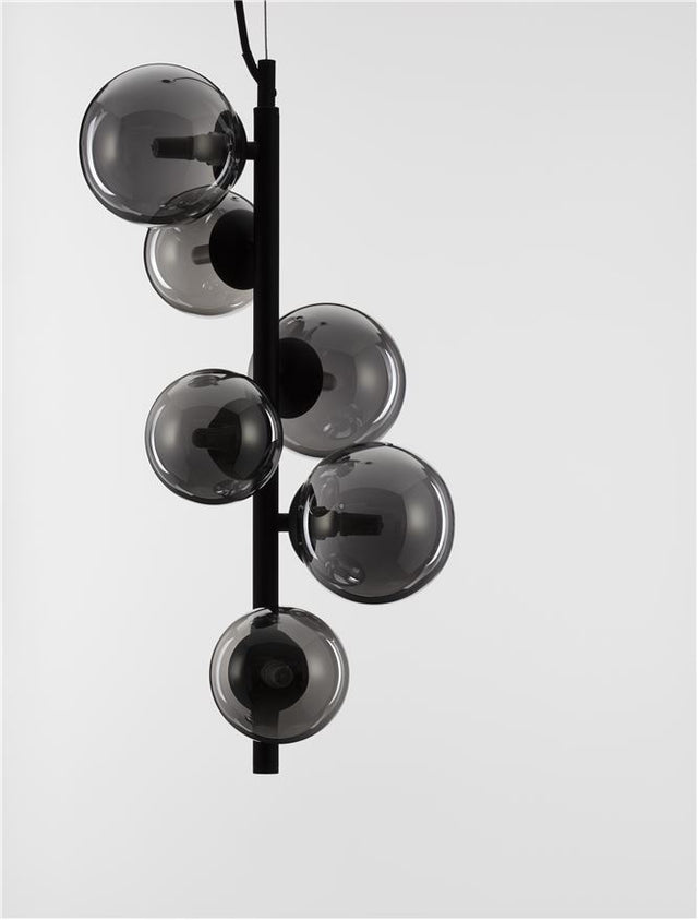 ODILLIA Matt Black Metal & Smoky Glass LED G9 6x5 Watt 230 Volt IP20 Bulb Excluded L: 28 W: 23.2 H: 120 cm BOTH HANGING SYSTEM INCLUDED Adjustable height