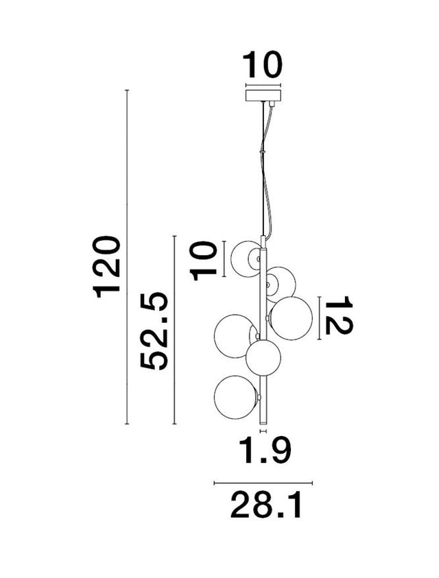 ODILLIA Matt Black Metal & Smoky Glass LED G9 6x5 Watt 230 Volt IP20 Bulb Excluded L: 28 W: 23.2 H: 120 cm BOTH HANGING SYSTEM INCLUDED Adjustable height