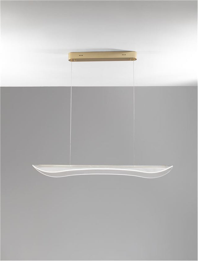 AGOS Triac Dimmable Gold Aluminium & Acrylic LED 34 Watt 230 Volt 2562Lm 3000K IP20 L: 98 W: 21 H: 150 cm Adjustable Height