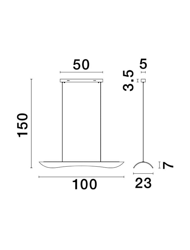 AGOS Triac Dimmable Gold Aluminium & Acrylic LED 34 Watt 230 Volt 2562Lm 3000K IP20 L: 98 W: 21 H: 150 cm Adjustable Height