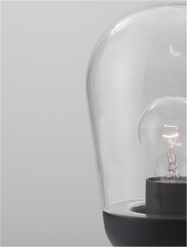 OMIKA Dark Grey Aluminum & Clear Glass LED E27 1x12 Watt 220-240 Volt Bulb Excluded IP54 D: 15 H: 37 cm