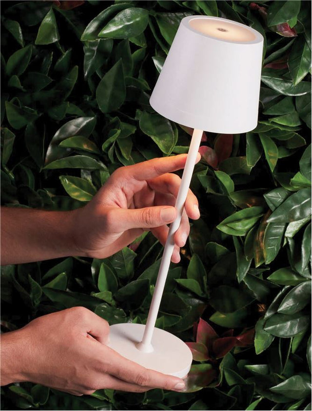 SEINA Sandy White Aluminium & Acrylic LED 2 Watt 192Lm 2700K DC 5 Volt IP54 Switch On/Off Rechargeable with PG base or White USB Type C Wire D: 11.4 H: 39.5 cm
