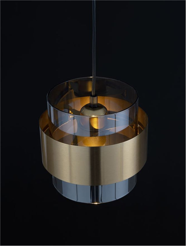 SIANNA Smoky Glass Brass Gold Metal LED E27 1x12 Watt 230 Volt IP20 Bulb Excluded D: 18 H1: 16 H2: 220 cm Adjustable height