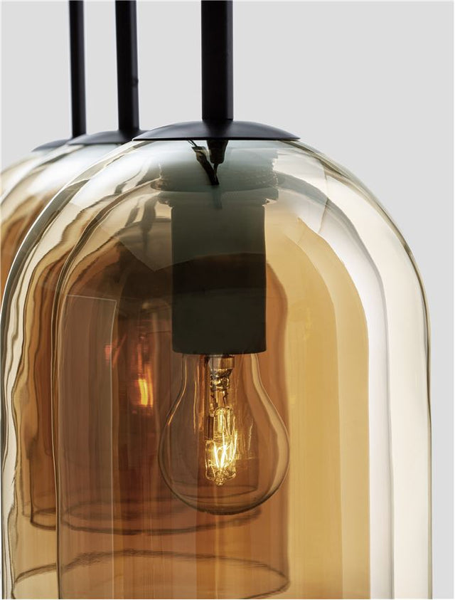 VELOR Double Layered Dark Champagne Glass Black Cord Black Metal Base LED E27 3x12 Watt 230 Volt IP20 Bulb Excluded L: 70 W:18 H: 158 cm Adjustable height