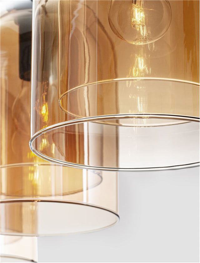 VELOR Double Layered Dark Champagne Glass Black Cord Black Metal Base LED E27 3x12 Watt 230 Volt IP20 Bulb Excluded L: 70 W:18 H: 158 cm Adjustable height