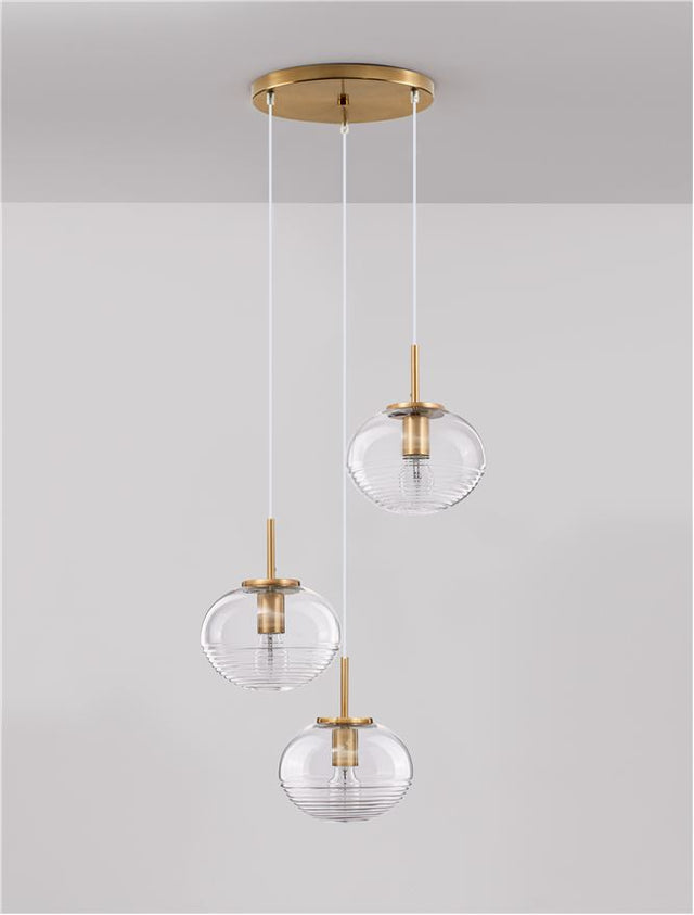 MAEVE Clear Glass & Brass Gold Metal White Cord LED E27 3x12 Watt 230 Volt IP20 Bulb Excluded D: 30 H: 180 cm Adjustable height