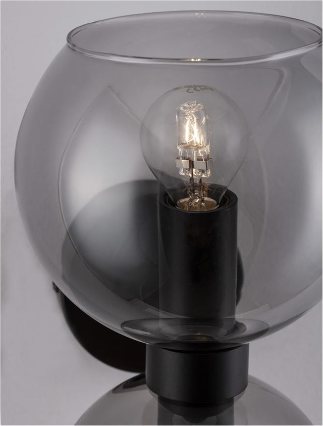 PALMER Smoky Glass Black Metal Base LED E14 2x5 Watt 230 Volt IP20 Bulb Excluded D: 15 W: 18.5 H: 25.5 cm